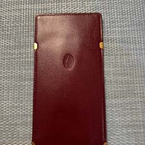 Vintage Must de Cartier Burgundy Leather Glasses Case with Gold Hardware